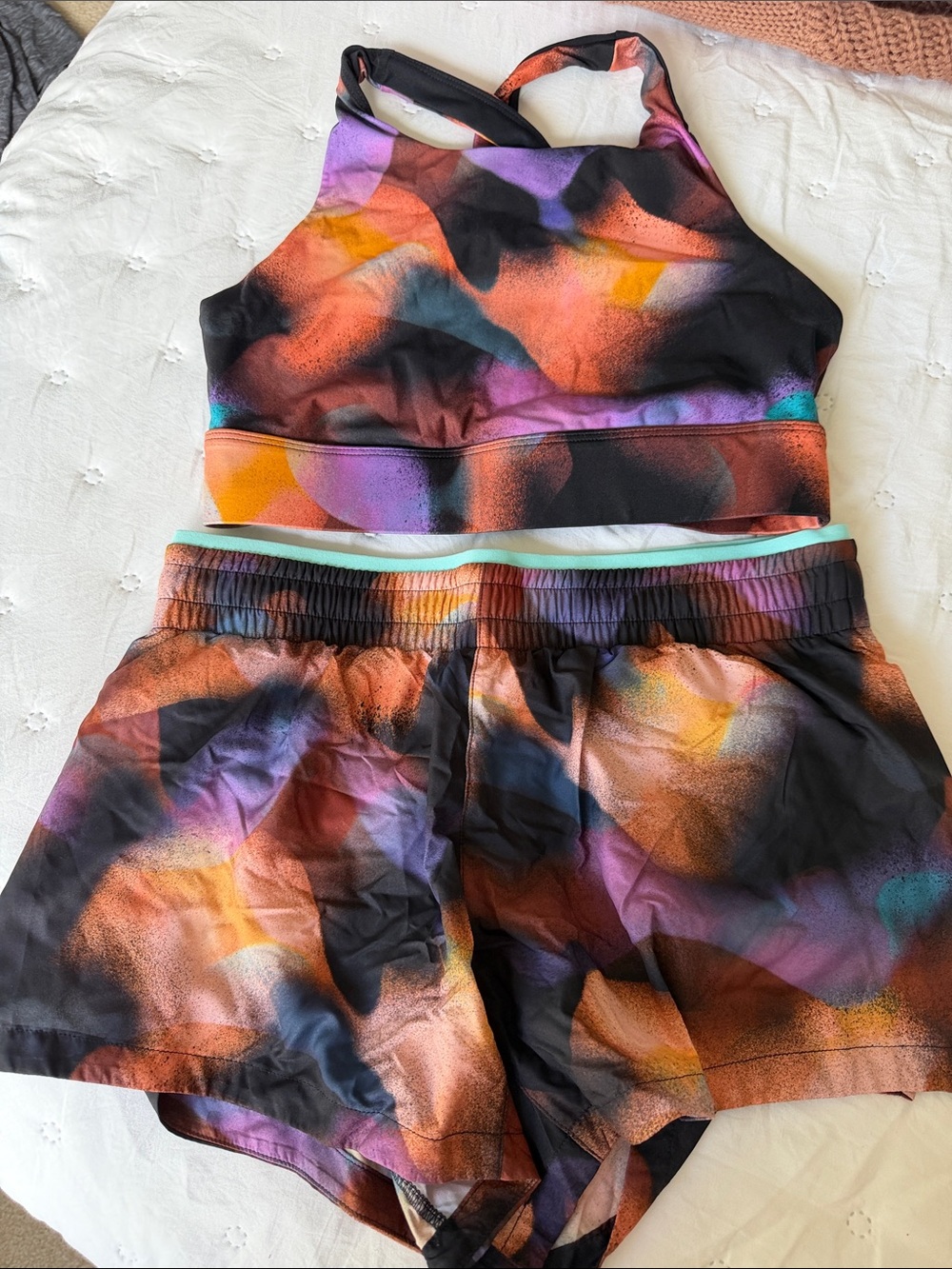 Fabletics Multicolor Spray-Print Athletic Shorts Set